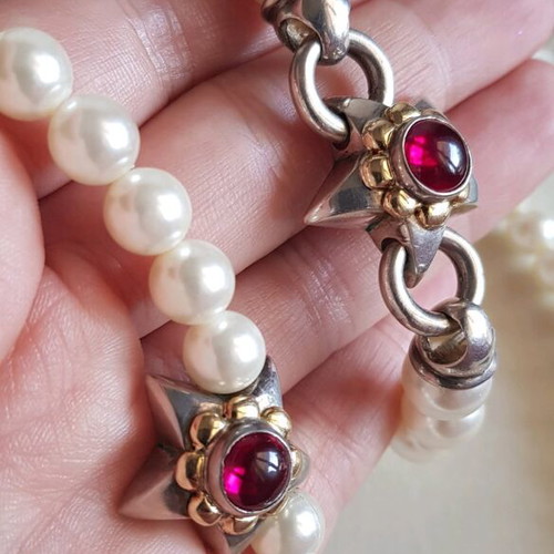 Pearl necklace and bracelet set silver 925 and 18K gold used