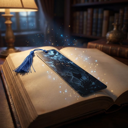 Aluminum fantasy bookmark with dragon and blue tassel new