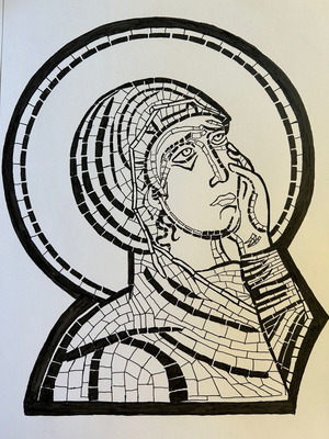 Hand sketch Panagia Thrinousa 30x20