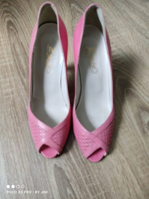 Peeptoe shoes used, leather, size 37.5, pink, made in Italy