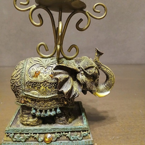 Indian elephant reproduction candlestick like new, resin and brass