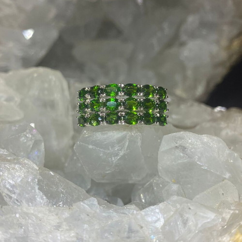 Silver ring with natural diopside and 18K gold plating, adjustable