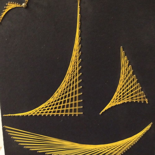 Antique frame with nails and thread ship used 46x36 cm