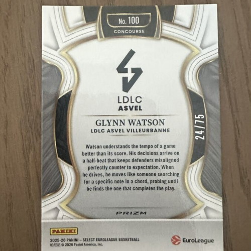Panini Select Glynn Watson basketball card limited to 75