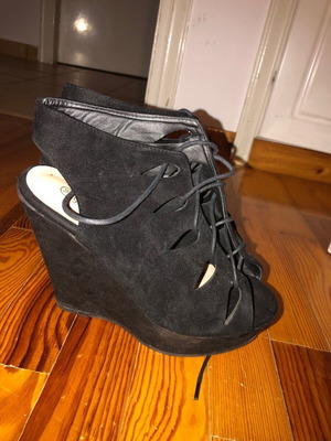 Women's platform shoes used with laces, black, size 38