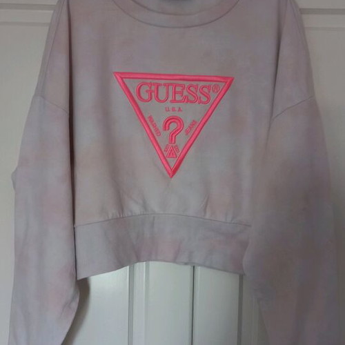 Crop sweatshirt Guess like new, white and pink, size S