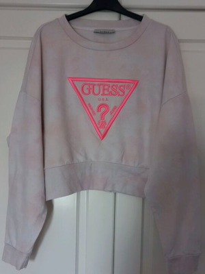 Crop sweatshirt Guess like new, white and pink, size S