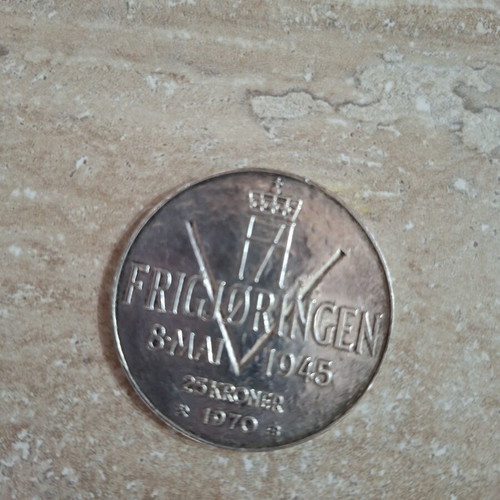 Norwegian 25 Kroner Silver Commemorative Coin 1970 used