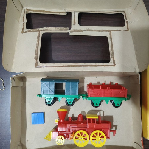 Train that whistles Vasileiadis used, missing two doors, one broken wagon