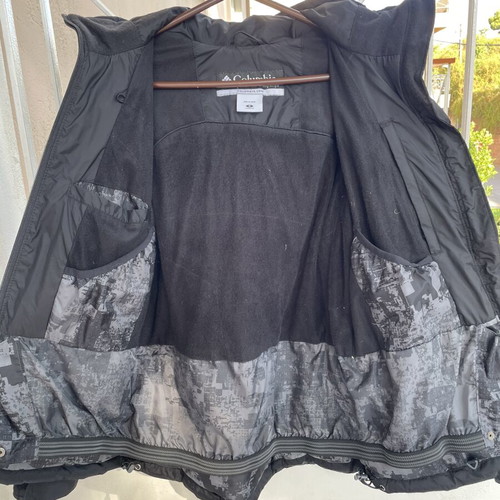 Columbia black jacket like new, waterproof with down filling and detachable hood