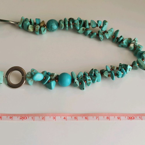 Turquoise necklace like new, long handmade with silver details
