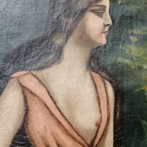 Έλαιογραφία μεταχειρισμένη του 1928 σε μουσαμά με κορνίζα