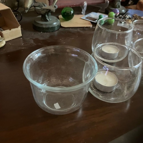 Glass tealight holders like new, set of 6, various sizes