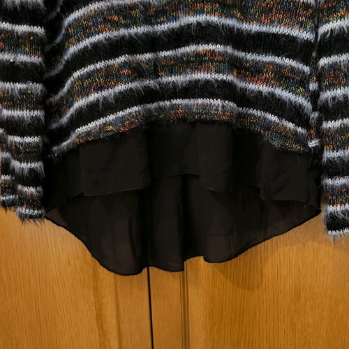 Women's long-sleeve sweater like new with black transparent fabric, size S