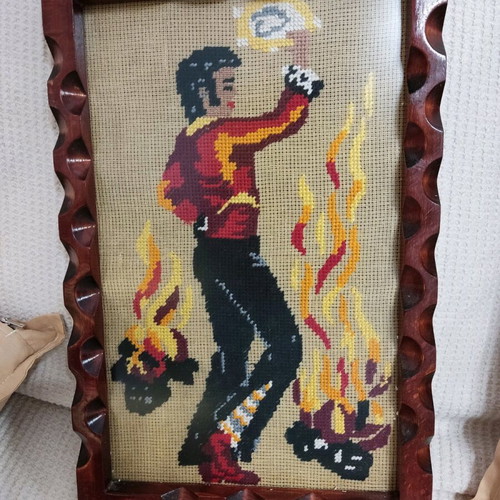 Vintage embroidered dancers paintings on wood like new, set of 2