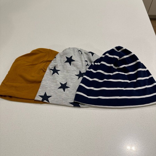 H&M hats used, set of 3, cotton, size 53, blue and brown