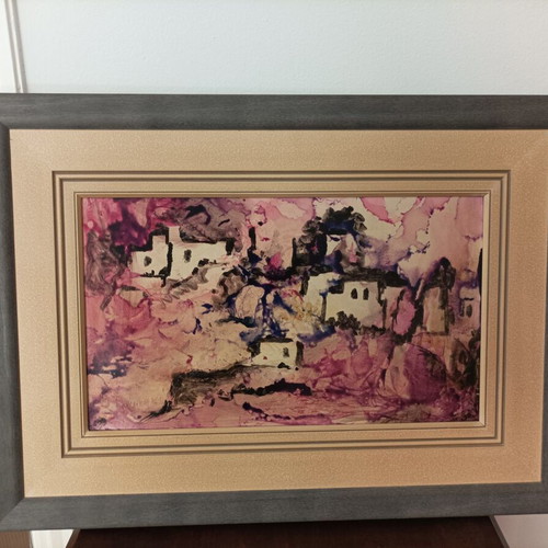 Tiniakos painting with Chinese ink, new, dimensions 43x27 with frame