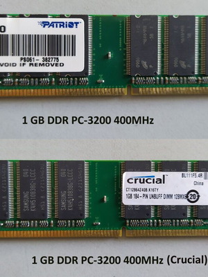 Μνήμες RAM 2 x 1 GB DDR PC-3200 400 MHz καινούργιες, Patriot και Crucial