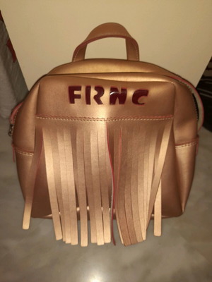 FRNC Backpack gold/bronze with fringes and matching pouch like new