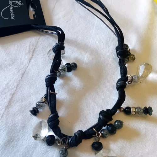 Necklace with black cords and hanging crystals new