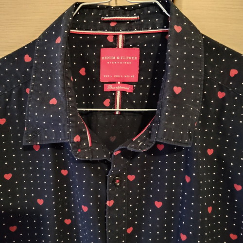 Shirt with hearts, blue, size L