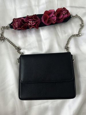 Black Crossbody Bag used with 3D Floral Chain Strap