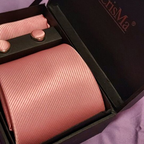 Tie, scarf and cufflinks set pink new