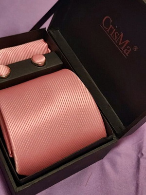 Tie, scarf and cufflinks set pink new