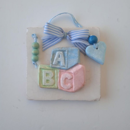 Handmade 3D Wall Decoration on Ceramic Tile for Newborn Boy