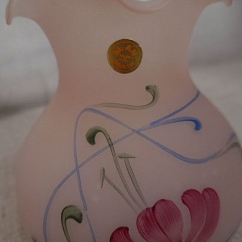 Italian hand-painted vase new, matte glass pink shade