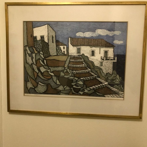 Collectible lithograph by Giorgos Sikeliotis used with frame