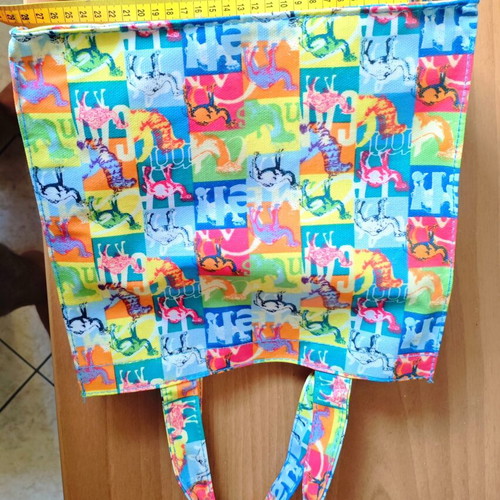 Camel Tote Bag used, handmade cotton-pvc with colorful design