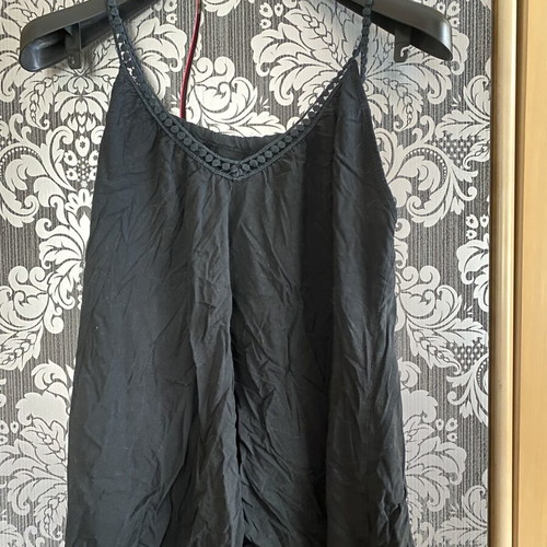 Black Flowy Top with Decorative Lace Trim like new