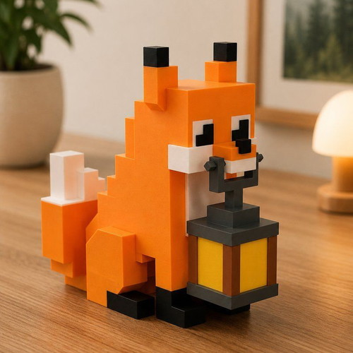 Minecraft-style fox lamp with warm light