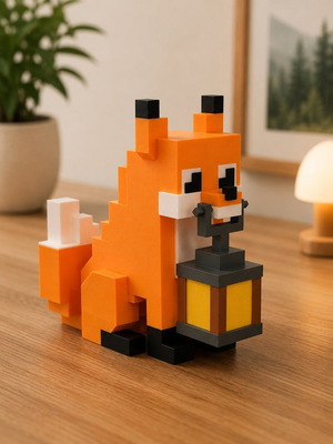 Minecraft-style fox lamp with warm light