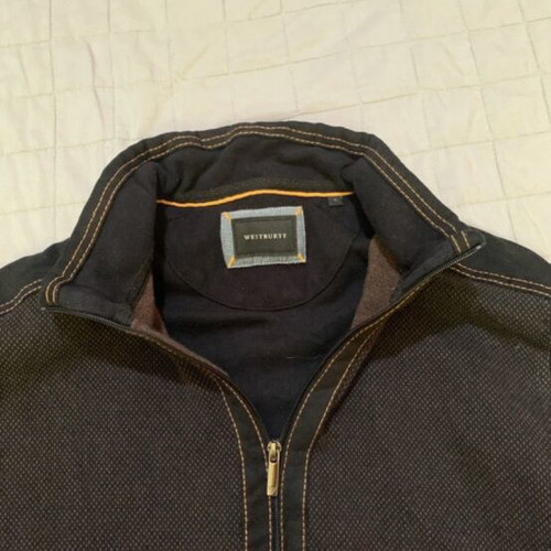 Westbury cardigan used, size L, dark blue with brown