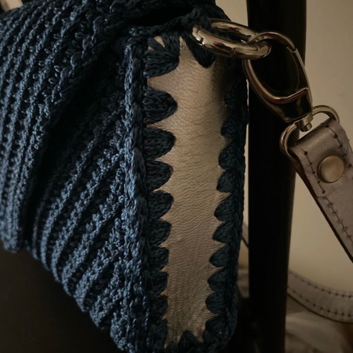 Knitted envelope bag new with leather strap and details