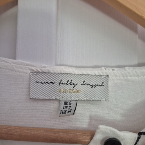 Never Fully Dressed Kira Midi Dress white, like new, UK 6 XS