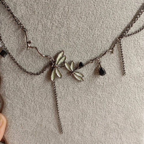 Women's necklace dragonflies gun black plated gothic new