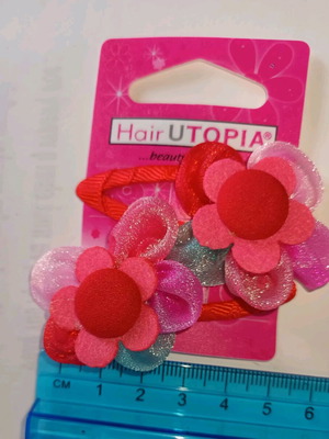 Set of 2 hair clips with pink-red flower new, 5 cm