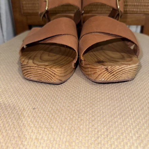 Mythology Tan Leather Clogs Like New With Buckle And Studs