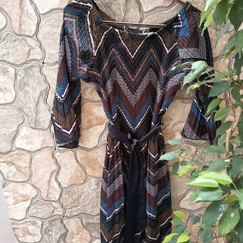 Simbolo pleated dress one size like new with belt and 3/4 sleeves
