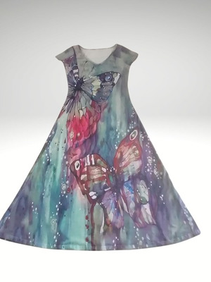 Maxi dress with colorful butterflies used, size small