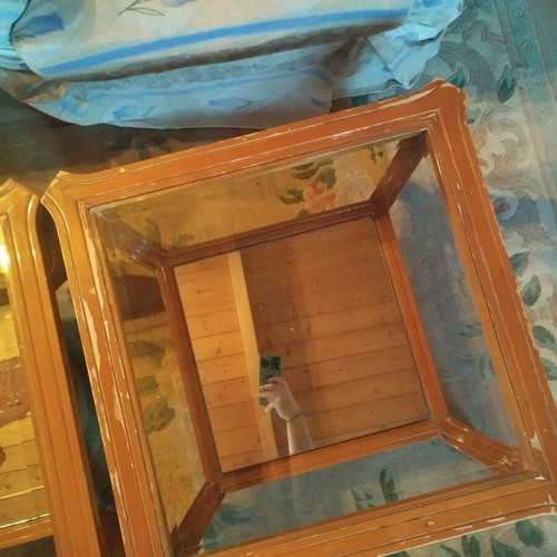 Coffee tables used, set of 2, wood with glass and mirrors