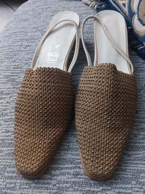 Mules Boxer πέδιλο 39 νούμερο σαν καινούργιο καφέ ύφασμα καμβάς και δέρμα