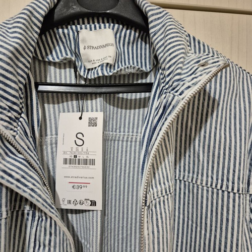 Stradivarius denim bomber jacket, white and blue, size S