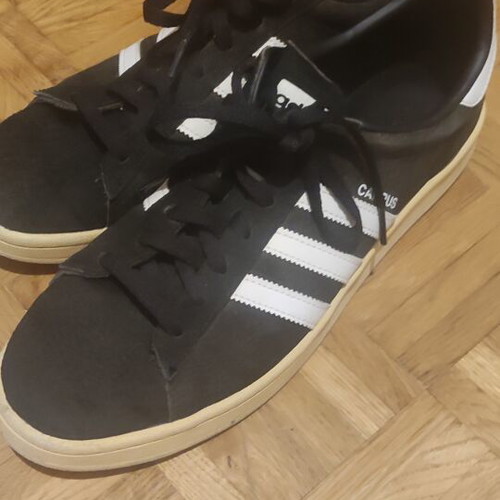 Adidas Campus sneakers used, black with white stripes, size 46.5