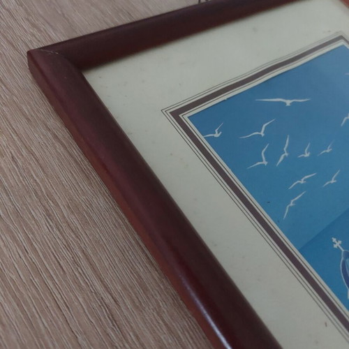 Decorative frame with glass used, Greek island depiction