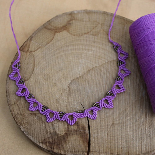 Macrame purple necklace handmade, new