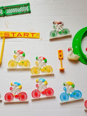 Greek cyclist figures set from 1980s plastic toys used, collectible